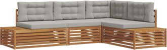 vidaXL 5 Uds. Conjunto De Sof&aacute;s De Exterior Gris Natural Y Claro Vidaxl