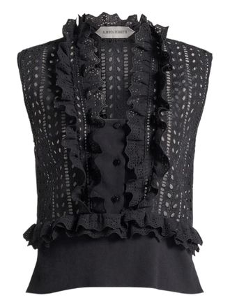 Alberta Ferretti ruffled eyelet blouse - Black