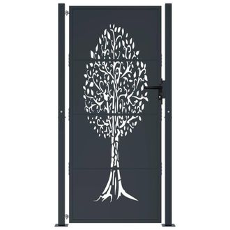 Berkfield Home Beautiful Garden Gate Anthracite 105x205 cm Steel Tree Design in Dark Grey