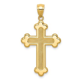 Diamond2Deal 14k Yellow Gold Satin Polished Budded Cross Pendant