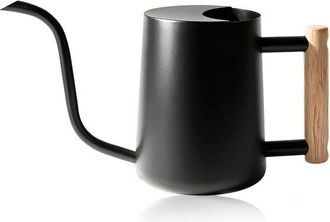OEM Dailygoods, Regadera Bamworld De 1 Litro Para Plantas De Interior, Peque&ntilde;a Regadera De Acero Inoxidable Con Mango De Madera, Flores Negras