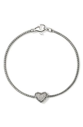John Hardy Essentials Heart Pav&eacute; Bracelet in Silver at Nordstrom, Size Medium