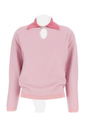 Barrie Rhinestone-Brooch Knitted Top With High-Neck Keyhole Detail