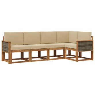 vidaXL Conjunto De Sof&aacute;s De Exterior 5 Pcs Natural Y Beige Poli&eacute;ster Vidaxl