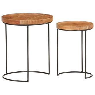 Berkfield Home 2 Piece Coffee Table Set Solid Acacia Wood & Steel in Brown