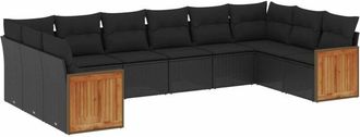 vidaXL Vidaxl - Set De Sof&aacute;s De Jard&iacute;n 10 Pzas Cojines Rat&aacute;n Sint&eacute;tico Negro