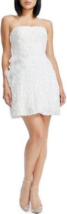 Dress The Population Sasha Floral Appliqu&eacute; Strapless Cocktail Minidress in White at Nordstrom Rack, Size X-Large