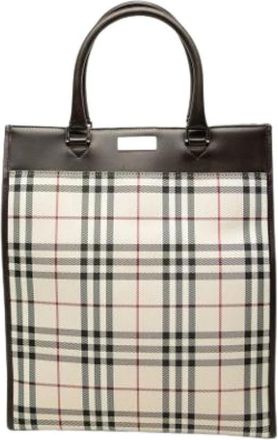 Burberry Pre-owned Canvas Tote Bag - Dames - Vintage Shopper - Beige - ONE Size - Leer - Vintage