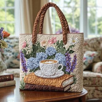 Generic Vintage Quilted Tote Bag for Women, Aesthetic Cotton Shoulder Bag with Literary Book & Floral Embroidery Lightweight Hobo Purse for World Book Day & M