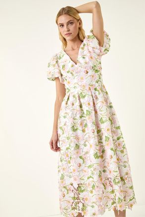 Roman Womens Crochet Lace V Dress - Ivory - Size 12 UK