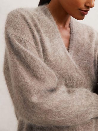 Reiss Oatmeal Neutral Cashmere Shawl-neck Jumper, S