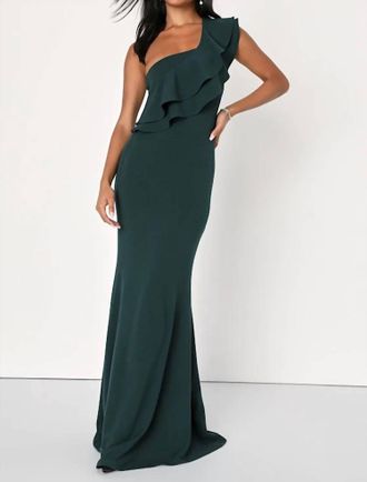 Lulus Grand Beauty Ruffled One-Shoulder Mermaid Maxi Dress In Emerald