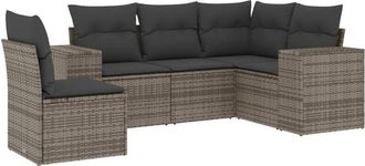 vidaXL Juego De Sof&aacute;s Jard&iacute;n Con Cojines 5 Pzas Rat&aacute;n Sint&eacute;tico Gris Vidaxl