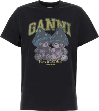 Ganni Black Graphic Crew Neck T-Shirt