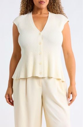 Nordstrom Cap Sleeve Peplum Cardigan in Ivory Tofu at Nordstrom, Size 2X