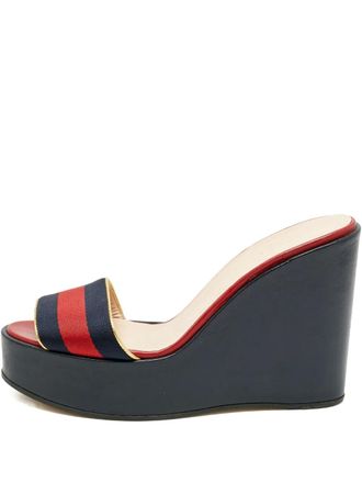 Gucci wedges-hell sandals - women - Calf Leather/Canvas/Calf Leather/Rubber - 39.5 - Blue