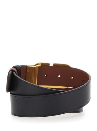 Valentino Garavani Womens Belt With Vlogo Buckle Black Leather Calf