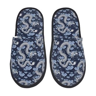Generic House Slipper Dragon Print Cosy Hotel Slippers Plush Breathable Winter Slippers Family Indoor M