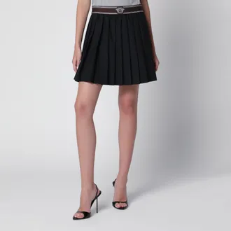 Versace Black Wool and Mohair Pleated Mini Skirt