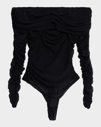 L'agence Poppie Gathered Off-Shoulder Bodysuit