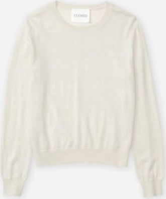 Closed Womens Long Sleeve Crewneck Knit Sweater In Cream