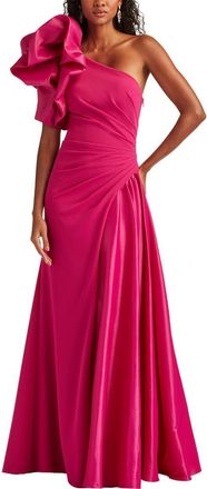 Tadashi Shoji Puff Ruched One-Shoulder Gown in Hibiscus at Nordstrom, Size X-Large