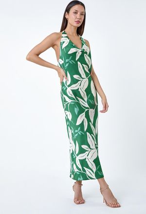 Roman Floral Print Satin Bias Cut Bodycon Dress