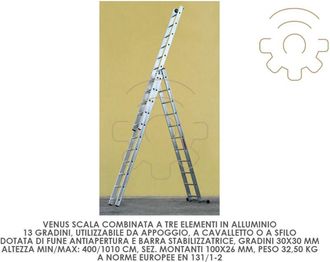 Marchetti Marchetti - Scala combinata venus in alluminio 3 elementi 13 gradini 390/920 cm. - Salone