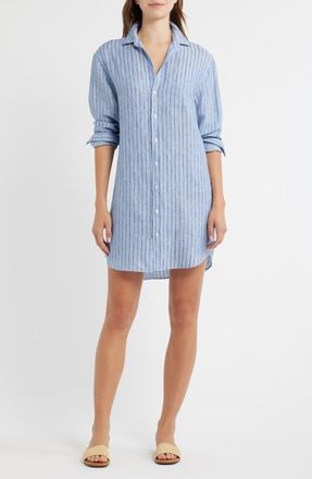 Frank & Eileen Mary Classic Long Sleeve Shirtdress in Blue Navy Stripe at Nordstrom, Size X-Large