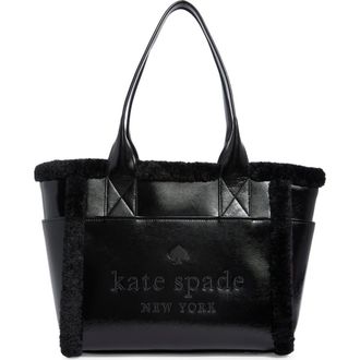 Kate Spade New York jett faux shearling trim tote bag in Black at Nordstrom Rack