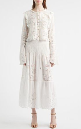 LoveShackFancy Hawthorn Cotton Broderie Anglaise Top in White at Nordstrom, Size Xx-Small