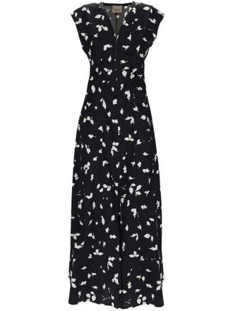 Alysi Black Leaf Print short Ruffled Dress