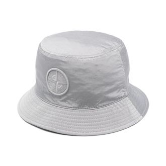Stone Island Hats, male, Gray, Size: L Embroidered Bucket Hat