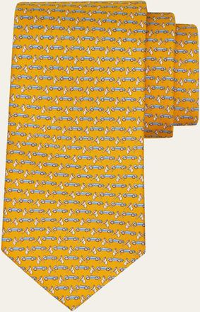 Ferragamo Mens Sports Car and Flag Silk Tie