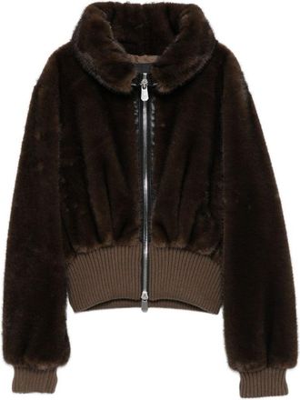 Pinko Cropped Jacket With Plush Faux Fur Texture