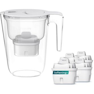 Philips Filtro caraffa +4 cartucce filtranti di ricambio Anticalcare+, fino al 50% in pi&ugrave; di riduzione della durezza, flusso rapido, bianco, 2,6