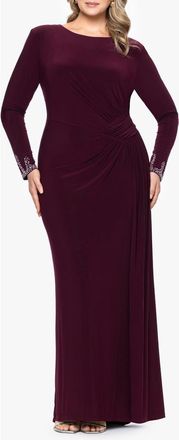 Betsy & Adam Bead Detail Long Sleeve Knit Gown in Wine at Nordstrom, Size 18W