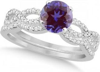 Allurez Infinity Style Alexandrite & Diamond Bridal Set 14k White Gold 1.29ct