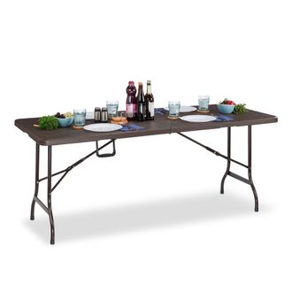 Relaxdays Tavolo Giardino, Aspetto Legno, Pieghevole, Plastica & Metallo, Esterni, Bistr&ograve; Hlp: 73 X 180 X 74 Cm, Marrone - Relaxdays