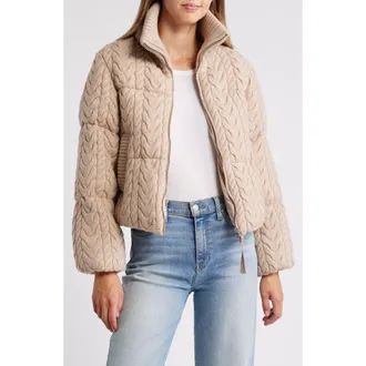 Varley Reggie Cable Knit Puffer Jacket in Light Taupe at Nordstrom Rack, Size Large
