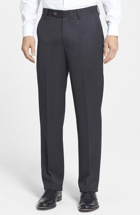 Berle Flat Front Classic Fit Wool Gabardine Dress Pants in Charcoal at Nordstrom, Size 36