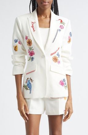 Cinq &agrave; Sept Celeste Vine Scrunched Embroidered Blazer in Ivory/Multi at Nordstrom, Size 00