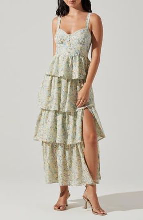 ASTR the Label Midsummer Floral Tiered Cotton Maxi Dress in Light Mint Multi Floral at Nordstrom Rack, Size Medium