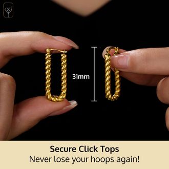 MAX + STONE 14K Yellow Gold Plated Long Twisted Hoop Earrings with Click-tops