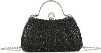 Girly HandBags Beaded Evening Clutch Purse for Women with Pearl Handle and Chain Strap - Wedding, Party, Prom Handbag Medium Black