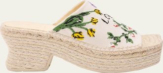 Loewe Petal Floral Embroidered Espadrille Platform Mules
