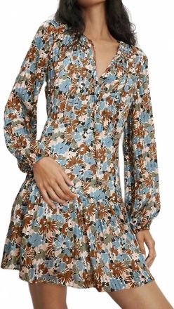 Veronica Beard Nyjah Floral Long Sleeve Silk Minidress In Lake Mist Multi