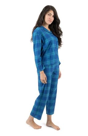 Leveret Womens Cotton Flannel Printed Holiday Pajama Set in Plaid Blue & Navy at Nordstrom, Size Xx-Large