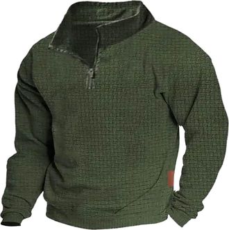 Generic Mens Waffle Knit 1/4 Zip Pullover Jumper, Casual Textured Sweatshirt with Stand Collar, Soft Thermal Fleece Top, Warm Lightweight Long Sleeve Knitwear