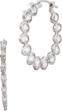Savvy Cie Jewels RHODIUM PLATED WHITE CZ HOOP EARRINGS